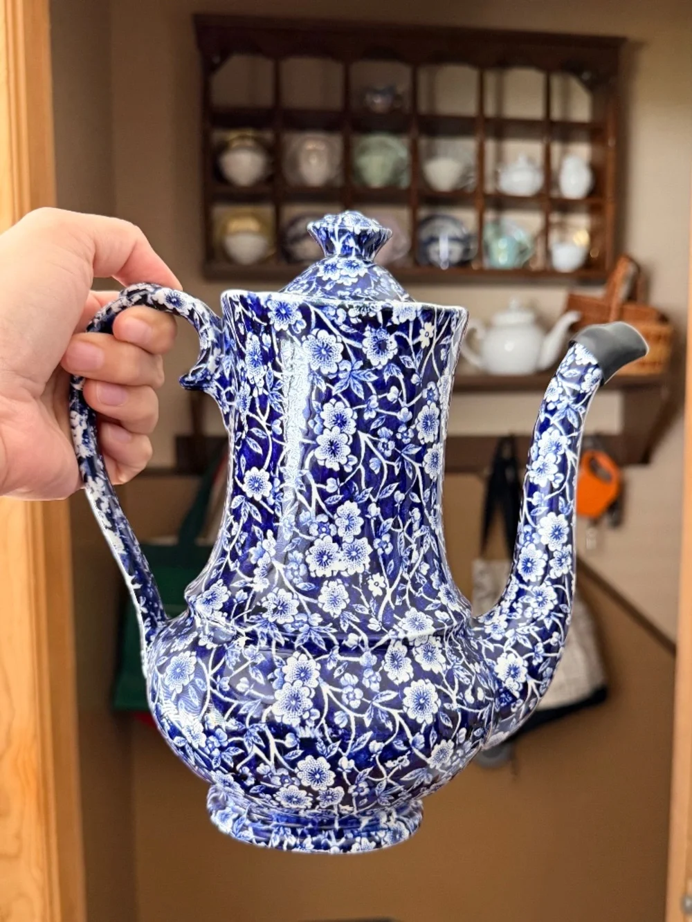 Rare, Vintage Burleigh Blue Calico Coffee Pot